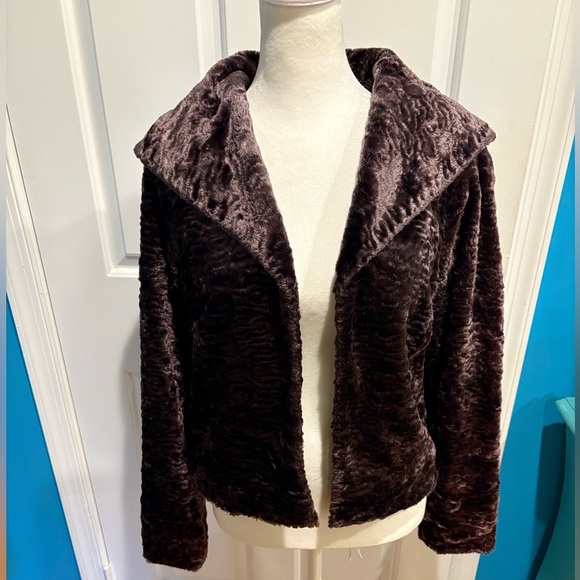 Peck & Peck Jackets & Blazers - Peck & Peck vintage faux fur open jacket shawl collar sz S brownish purple
